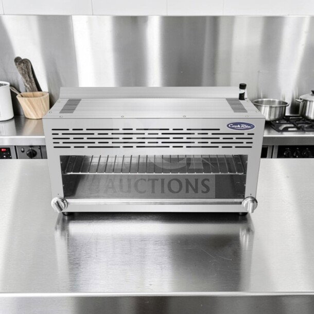 Atosa ATCM-36 CookRite 36" gas cheesemelter, dual infrared burners, commercial salamander broiler, superior condition.