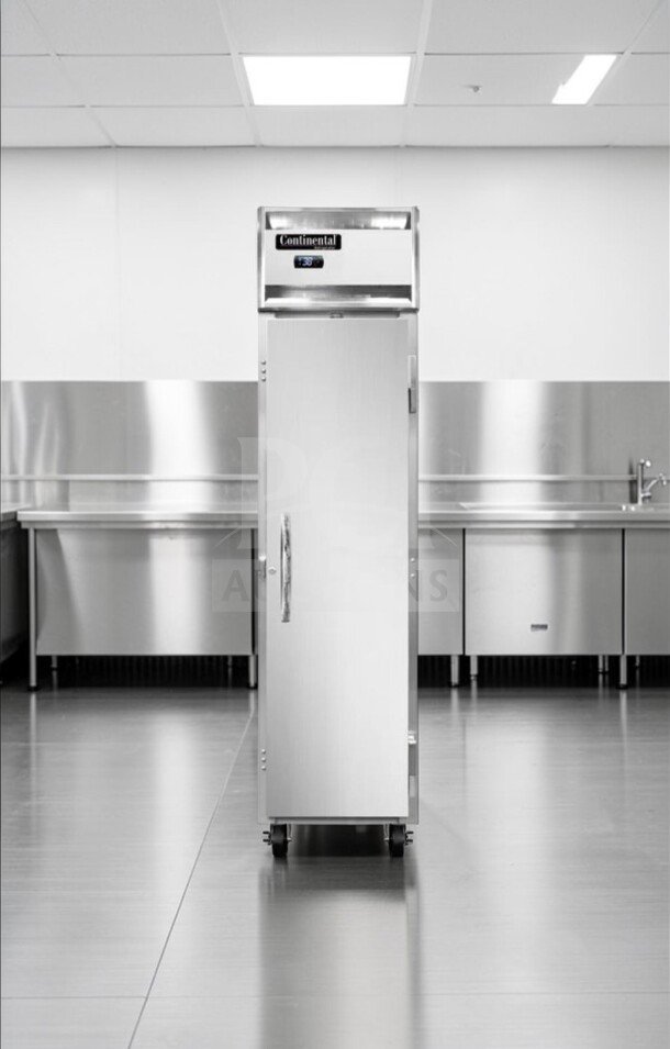 Continental 1RSE-N narrow reach-in refrigerator, stainless steel, superior condition, fully tested, 115V.