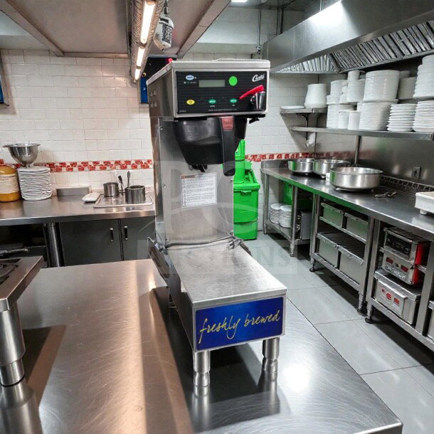 Wilbur Curtis CBP Low Profile Combo Coffee & Tea Brewer, stainless steel, commercial, 120V, excellent condition, tested operational.
