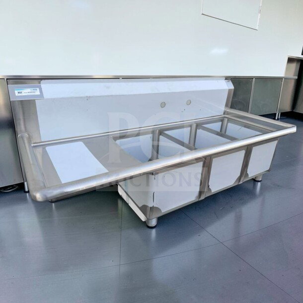 Brand new KoolMore SC121610-16L3 stainless steel 3-compartment sink with left drainboard, NSF certified, commercial use.