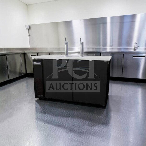 Migali C-DD60-2-HC Kegerator, 60" commercial draft beer cooler, two-door, excellent condition, fully tested, dual tap.