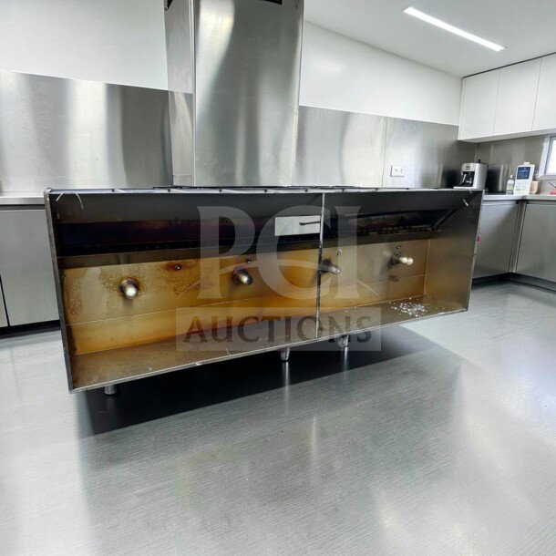 Commercial stainless steel exhaust hood, high-grade condition, wall mount, with heavy-duty ventilation system, fully functional.