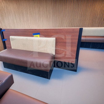 Immaculate restaurant booth seating bench with wood back, upholstered cushion, immaculate condition, RST-S-BOOTH-0928.