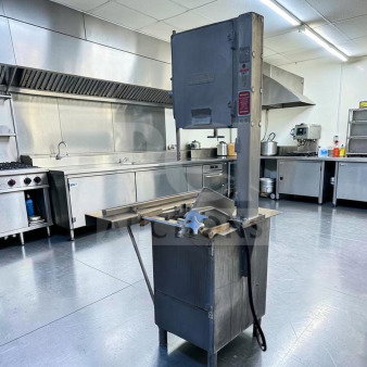 Hobart 5614 commercial meat saw, 2 HP, 3-phase, for parts or repair. Heavy-duty condition, model marked on saw.
