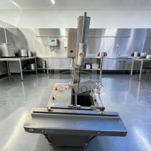 Hobart 5614 commercial meat saw, 2 HP, 3 phase, heavy-duty, for parts or repair. Rust and wear visible.