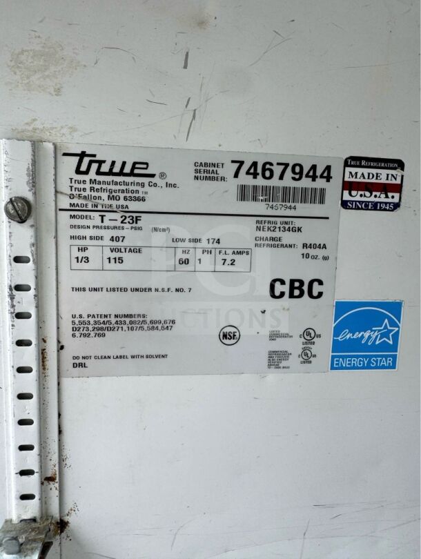 Elite condition True T-23F reach-in freezer, 27" commercial, 23 cu. ft., ENERGY STAR®, NSF/UL listed, tested operational.