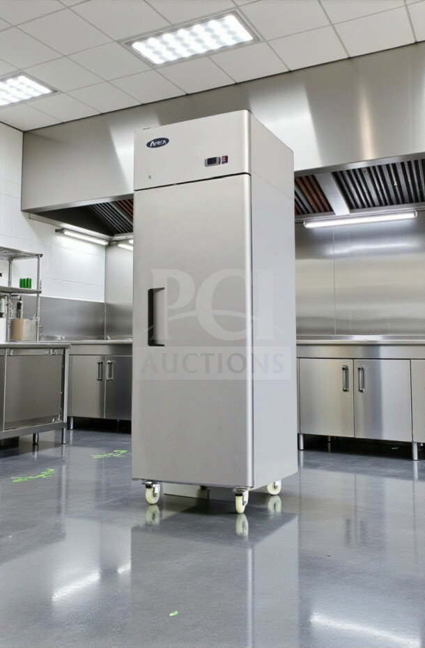 High-grade Atosa MBF8004GR 28.7" commercial reach-in refrigerator, 21.4 Cu. Ft., stainless steel, ENERGY STAR®, ETL listed.