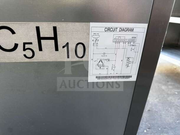 Alt text: Atosa MBF8004GR circuit diagram and label indicating high-grade commercial refrigerator model and specifications.
