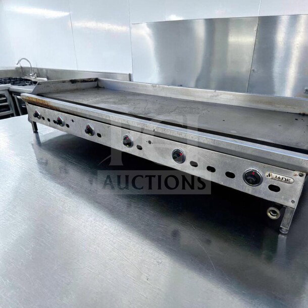 Elite condition Jade Range JGT-2472 commercial gas griddle, 72", thermostatic controls, 180,000 BTU, fully tested.