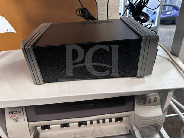 Dell multi-component workstation with black audio interface, HP DeskJet 1220C printer. Fully operational, prime condition.
