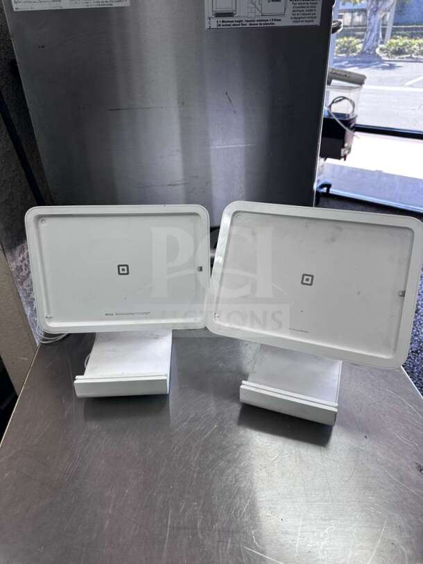 Square POS System S089, dual tablet stands, prime condition, includes cables, fully tested, model SQR-M-POS-1002.