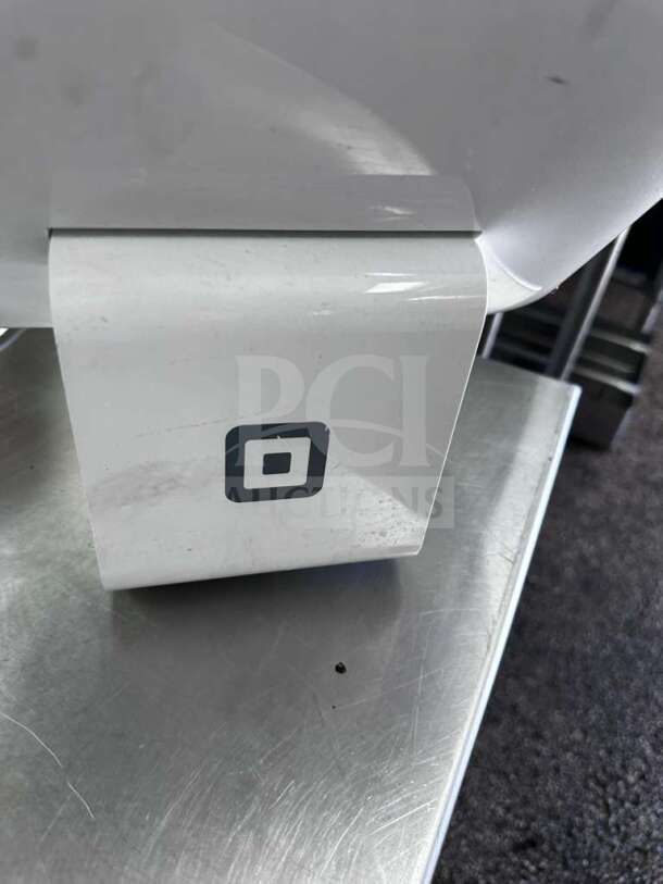 Square Stand S089 POS system, white finish, features prominent Square logo. Prime condition, part of dual stand lot.