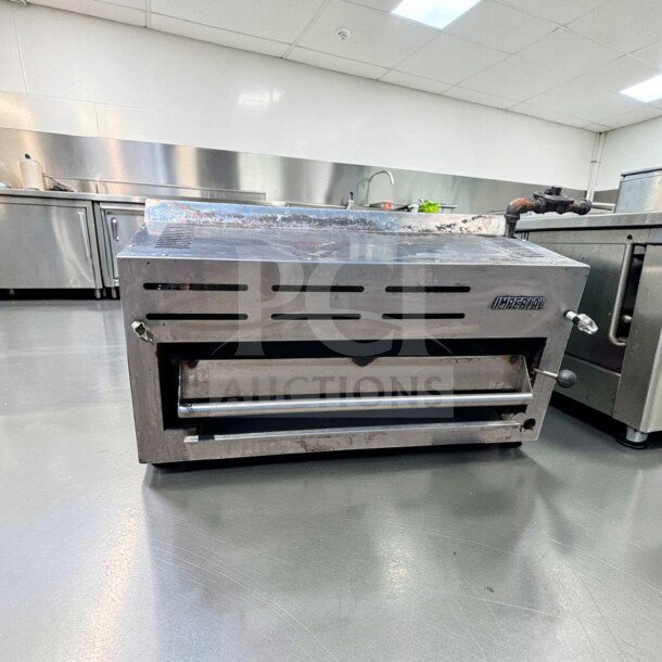 Imperial IRSB-36NG commercial salamander broiler in stainless steel, 36" infrared, natural gas, elite condition, fully tested.