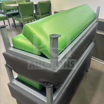 Commercial restaurant booth in superb condition, upholstered vinyl cushions, heavy-duty frame, ready for use, model FUR-L-BOOTH-0585.
