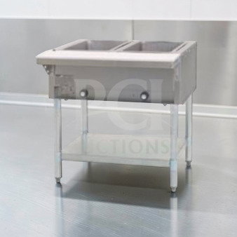 Elite Condition Commercial Stainless Steel Dual Well Electric Hot Food Table, fully operational, 115V, Bain Marie model.