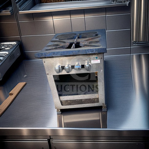 Vulcan commercial single burner stock pot range, heavy-duty gas cooker, floor model, tested and operational, top-tier condition.