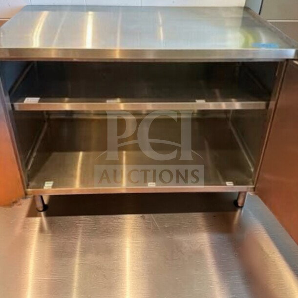 GSW stainless steel storage cabinet, 48"x30"x35", exceptional condition, commercial worktop, Model GSW-L-CAB-0757.