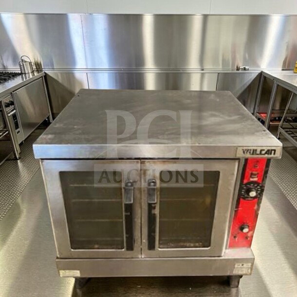 Vulcan VC5GD commercial gas convection oven, single deck, LP gas, fully operational, front view, stainless steel exterior.