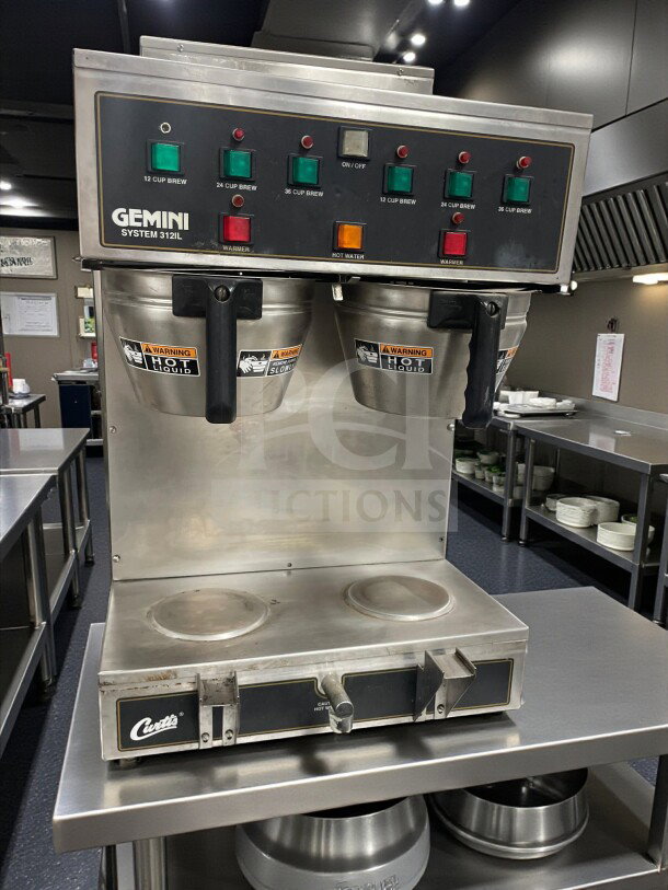 Wilbur Curtis GEM312IL commercial coffee brewer, high-grade condition, with control panel and dual brew baskets.