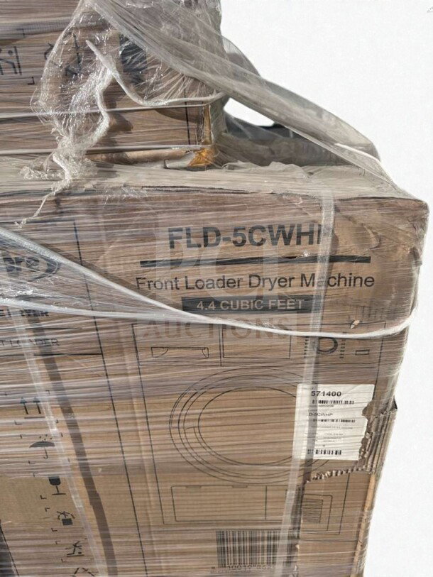 Koolmore 24" Electric Ventless Front Load Dryer, Model FLD-5CWHP, 4.4 Cu. Ft. Capacity, in packaging with visible labels.