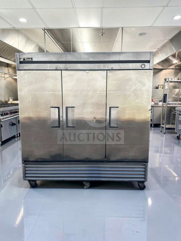 True T-72F 3-Door Commercial Reach-In Freezer, 78" stainless steel, immaculate condition, fully tested, operational.