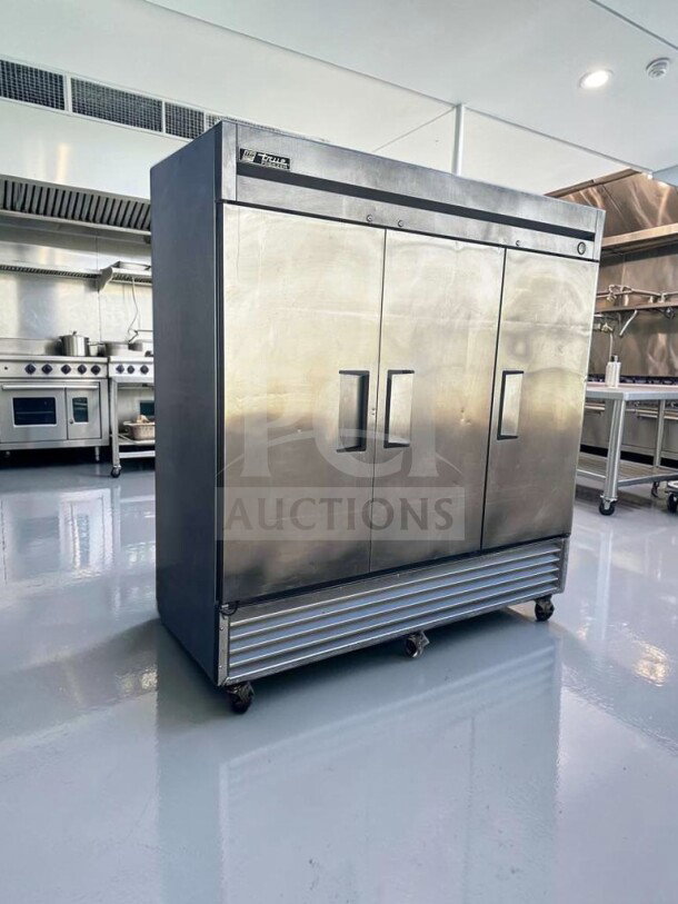 True T-72F 3-Door Commercial Freezer in stainless steel, 78-inch, immaculate condition, fully tested and operational.