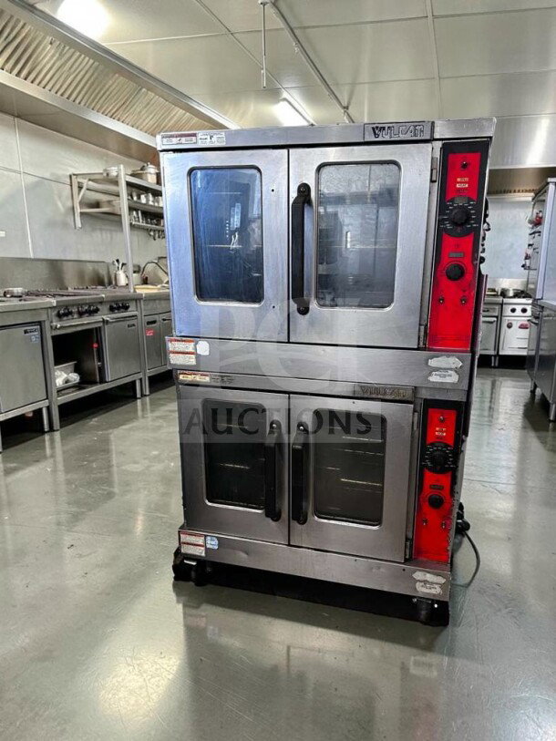 Vulcan VC55GD double stack natural gas convection oven in exceptional condition with casters; fully tested and operational.