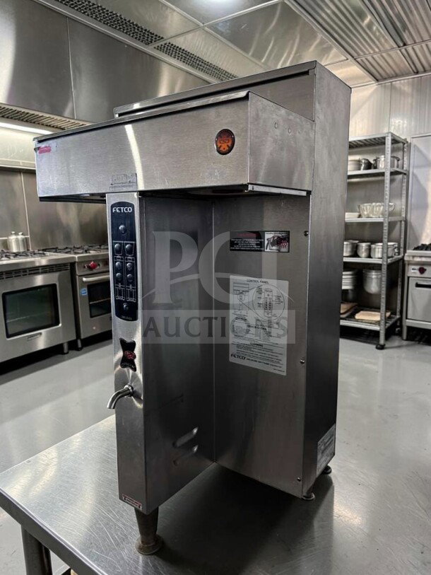 FETCO CBS-2042E commercial coffee brewer, superior condition, 120/208-240V, stainless steel, fully tested, high-volume brewing system.