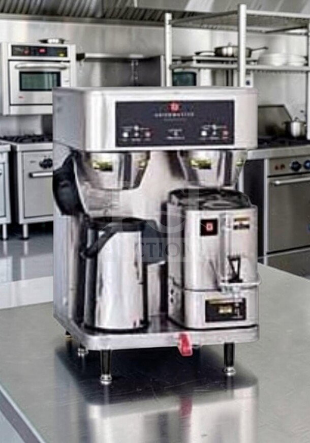 American Metal Ware RAPS-400E dual shuttle coffee brewer, top-tier condition, metal finish, fully tested, UL listed.