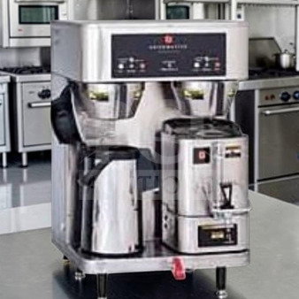 American Metal Ware RAPS-400E dual shuttle coffee brewer, top-tier condition, metal finish, fully tested, UL listed.