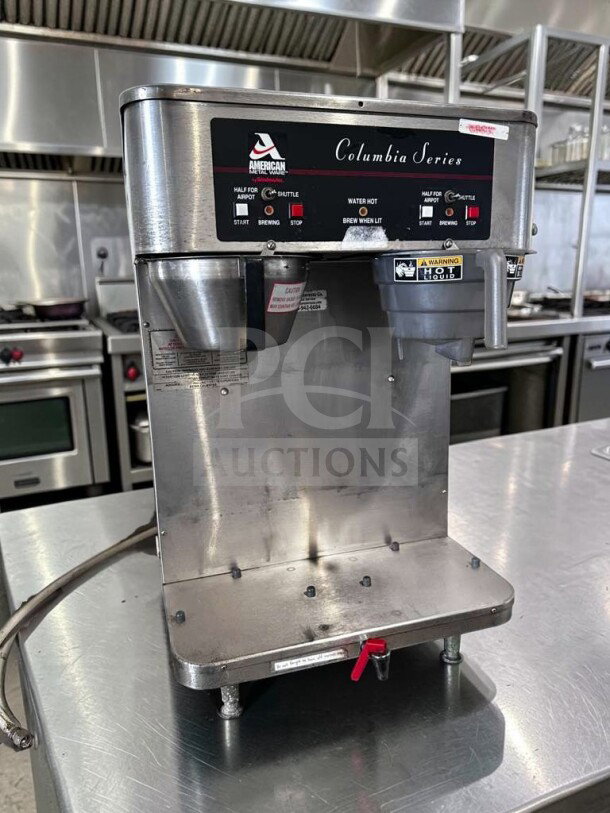 American Metal Ware RAPS-400E Columbia Series dual shuttle coffee brewer, stainless steel, top-tier condition, UL listed.