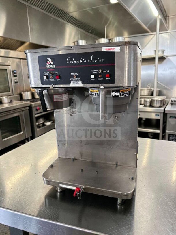 American Metal Ware RAPS-400E Columbia Series dual shuttle coffee brewer in top-tier condition, UL listed, fully tested.