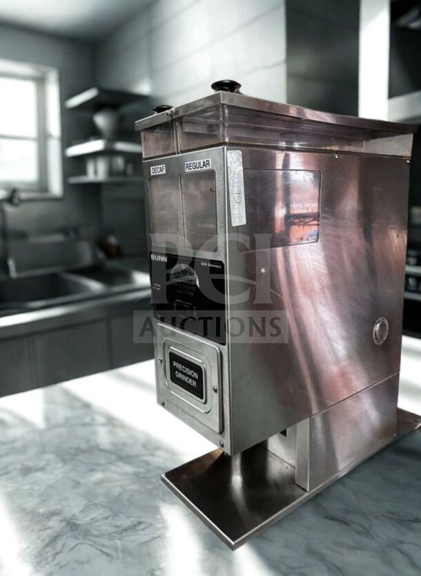 Exceptionally conditioned BUNN G9-2 HDS Precision Coffee Grinder, commercial bulk model, 120V, tested and operational.
