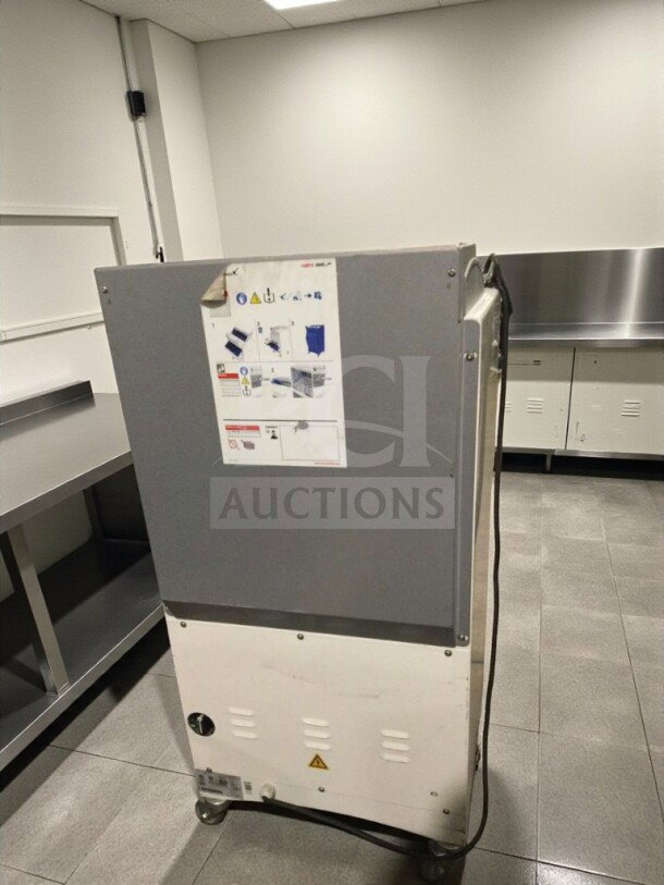 JAC KG-12FS commercial bread slicer in refined condition, 115V single-phase, fully tested. Visible control panel and instructional label.