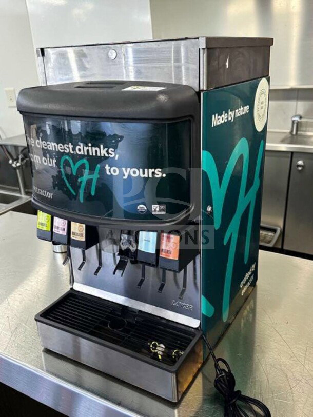 Lancer multi-valve soda dispenser, superior condition, countertop model, fully operational, visible branding and logos.