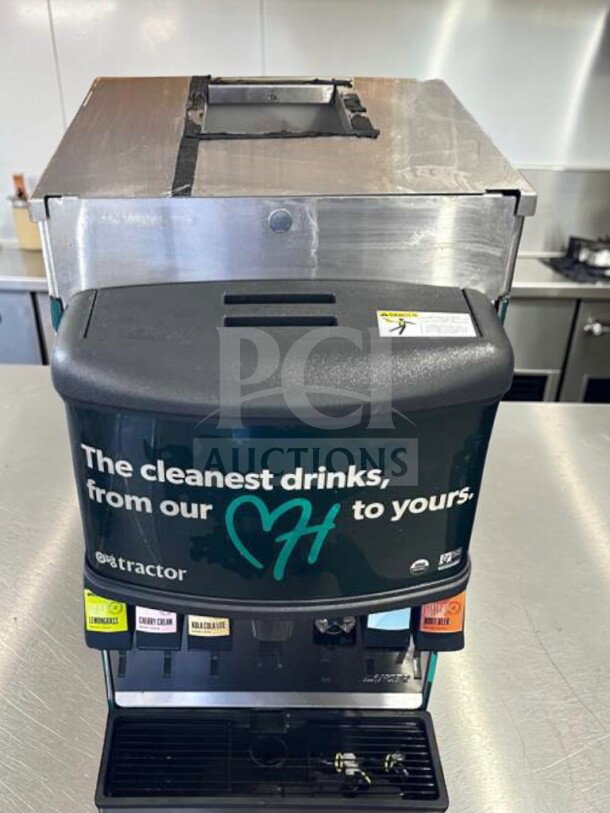 Lancer Multi-Valve Soda Dispenser, superior condition, fully tested, countertop model, promotional text visible.