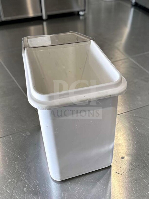 Large commercial mobile ingredient storage bin with lid and casters, superior condition, model ING-S-BIN-0979, fully tested.