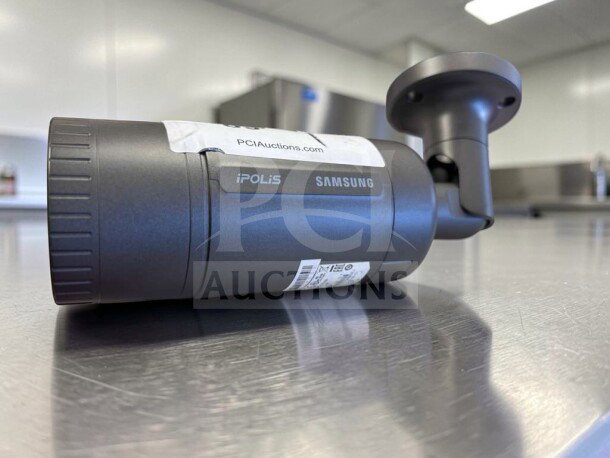 Samsung iPOLIS SNO-6084RN HD network bullet security camera in superior condition; PoE/12V/24V, tested, Samsung branding.