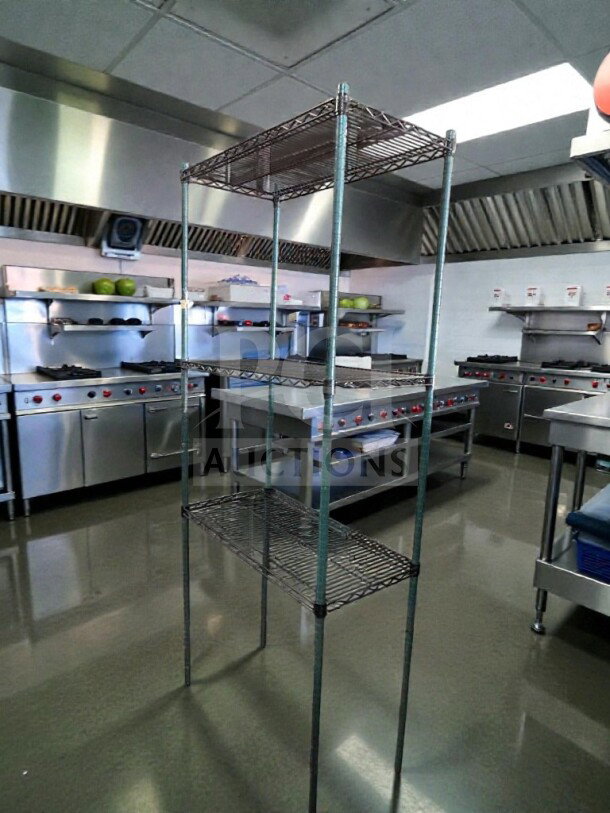 4-tier commercial wire shelving rack in excellent condition, heavy-duty, NSF style, fully inspected, model STO-S-RACK-0355.