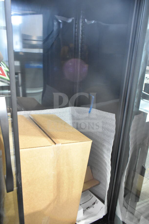 Brand new True TVM-48SL-HC commercial cooler, 2026 model, 2-door, 115V, visible packaging, minor scratches and dents.