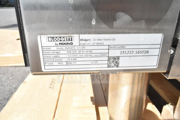 BRAND NEW 2023 Blodgett Invoq Hybrid 6-1/1 GN combi convection oven, 208-240V, 3-phase, with manufacturer label.