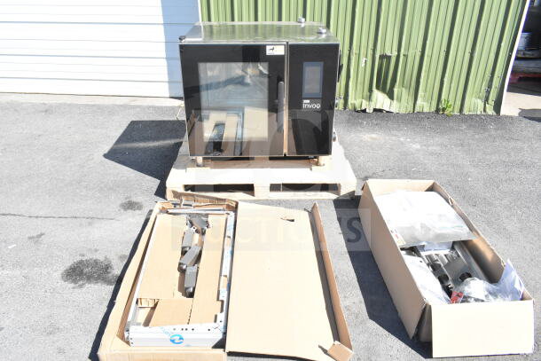 Brand new Blodgett Invoq Hybrid 6-1/1 GN commercial combi oven, 2023 model, electric, 208-240V, 3 phase, with visible packaging.