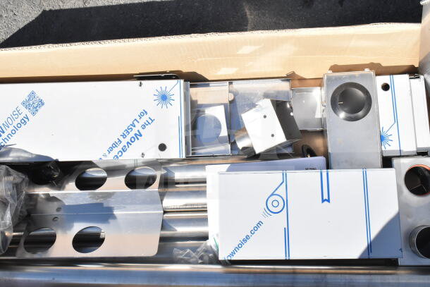 Brand new 2023 Blodgett Invoq Hybrid 6-1/1 GN combi oven parts in box. Some packaging with brand and QR codes visible.