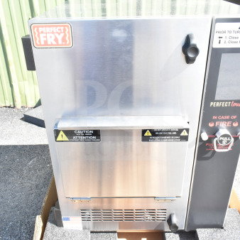 BRAND NEW 2024 Perfect Fry PFC730 semi-automatic ventless countertop deep fryer, 208V, 1 phase, slight scratches, labels visible.