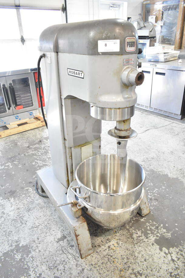 Hobart P 660 commercial 60-quart dough mixer with bowl and hook. 208-240V, 3 Phase, signs of wear.