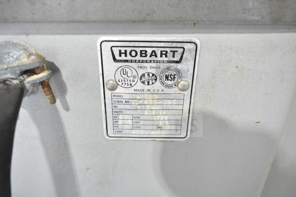 Hobart P 660 commercial floor mixer, 60-quart, with mixing bowl and dough hook attachment, 208-240V, 3 phase, label shown.
