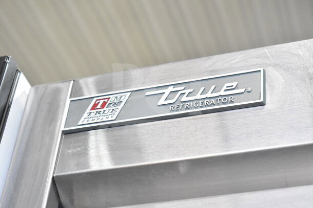 2017 True T-35 Commercial 2 Door Cooler, stainless steel, logo visible. 115 Volts, 1 Phase, on casters.