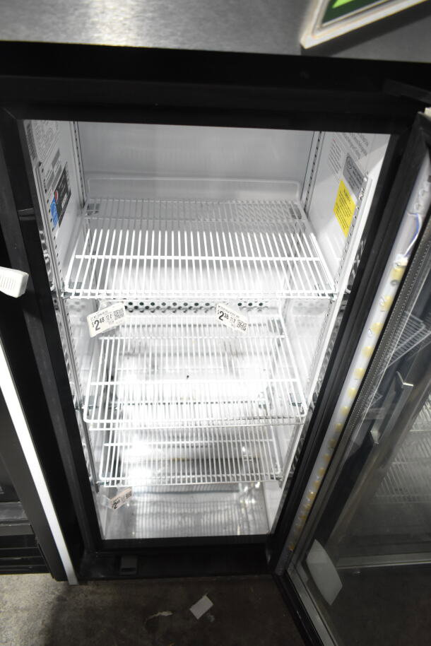 IDW G4-H0234B commercial cooler, single glass door, shelves visible, 115 volts, 1 phase, model details inside.
