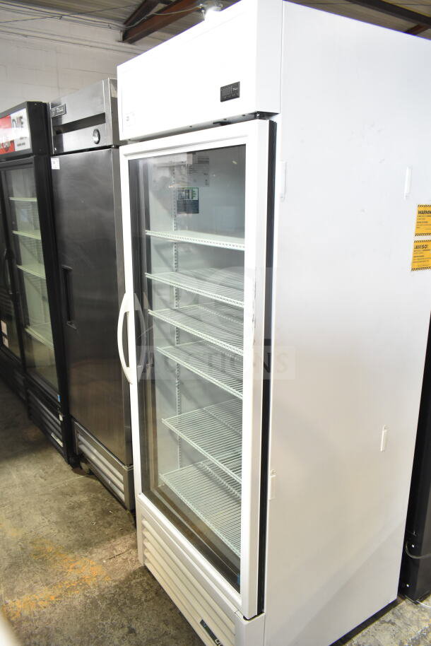 2021 True TSCI-600R-G-PH commercial single-door reach-in cooler, glass door, white, 115V, good condition.