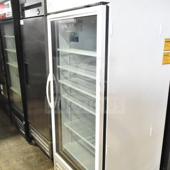 2021 True TSCI-600R-G-PH commercial single-door reach-in cooler, glass door, white, 115V, good condition.